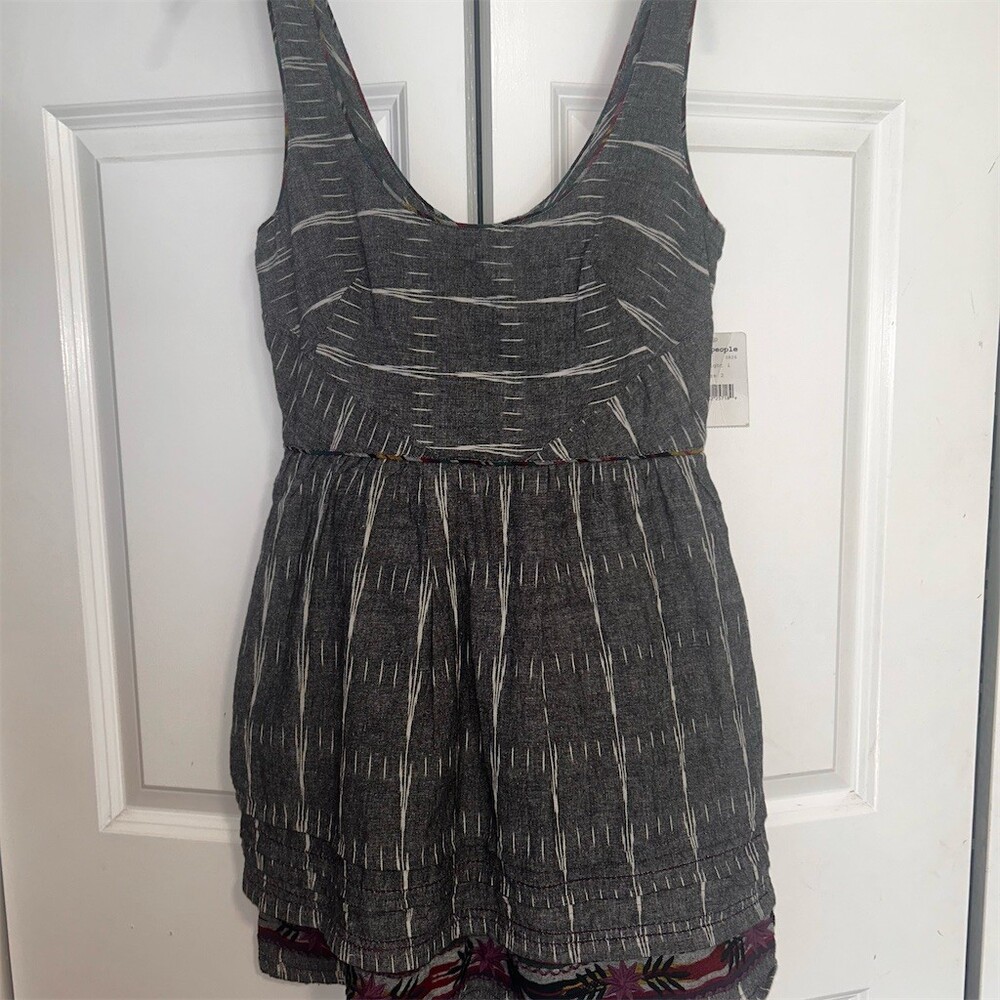 Free People New Romantics Dress Womens Size 2 Gray Ikat Fit & Flare Mini